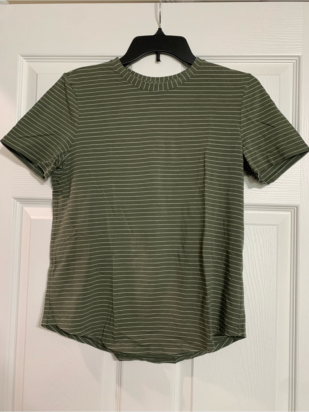 lululemon athletica Olive Green Striped Short Sleeve Tee